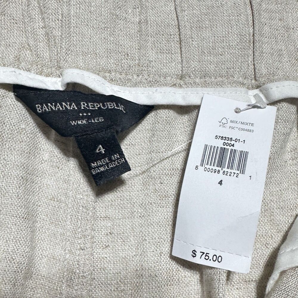 Banana Republic Linen Blend Pants Size 4 Women’s Wide Leg Beige Paperbag NWT - Picture 4 of 10